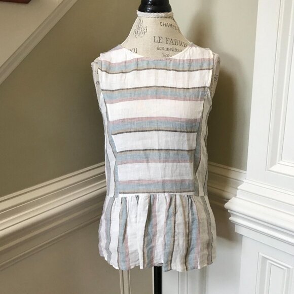 Anthropologie Sita Murt Peplum Top Shirt Womens 40 Small Blue White Crew Neck - Picture 1 of 10